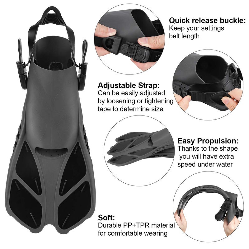 Oumers Snorkel Fins, Travel Size Adjustable Strap Diving Flippers with Mesh Bag and Extra Buckle Connector for Men Women Snorkeling Diving Swimming - Image 4